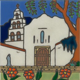 San Diego Mission - Hand Painted Art Tile