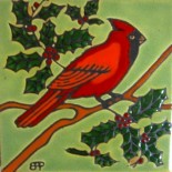 Red Cardinal - Hand Painted Art Tile