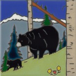 Black Bear & Cub - Hand Painted Art Tile