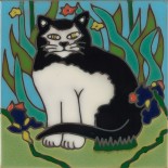 Black & White Cat - Hand Painted Art Tile