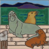 Sea Lions - Hand Painted Art Tile