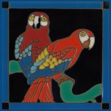 Catalina Red Parrots - Hand Painted Art Tile