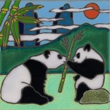 Panda Bears - Hand Painted Art Tile