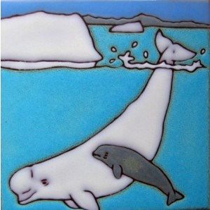 Beluga Whale & Baby - Hand Painted Art Tile