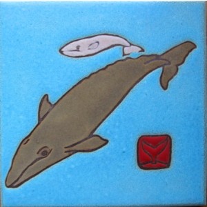 Grey Whale & Baby - Hand Painted Art Tile