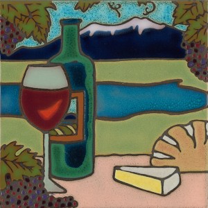 Wine and Cheese - Hand Painted Art Tile