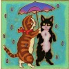 Kitties  Dancing in the Rain - Hand Painted Ceramic Tile